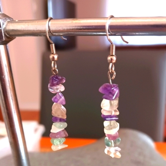 Jewelry - Handmade Fluorite Chip Earrings on Silvertone Hooks - New Item (2")